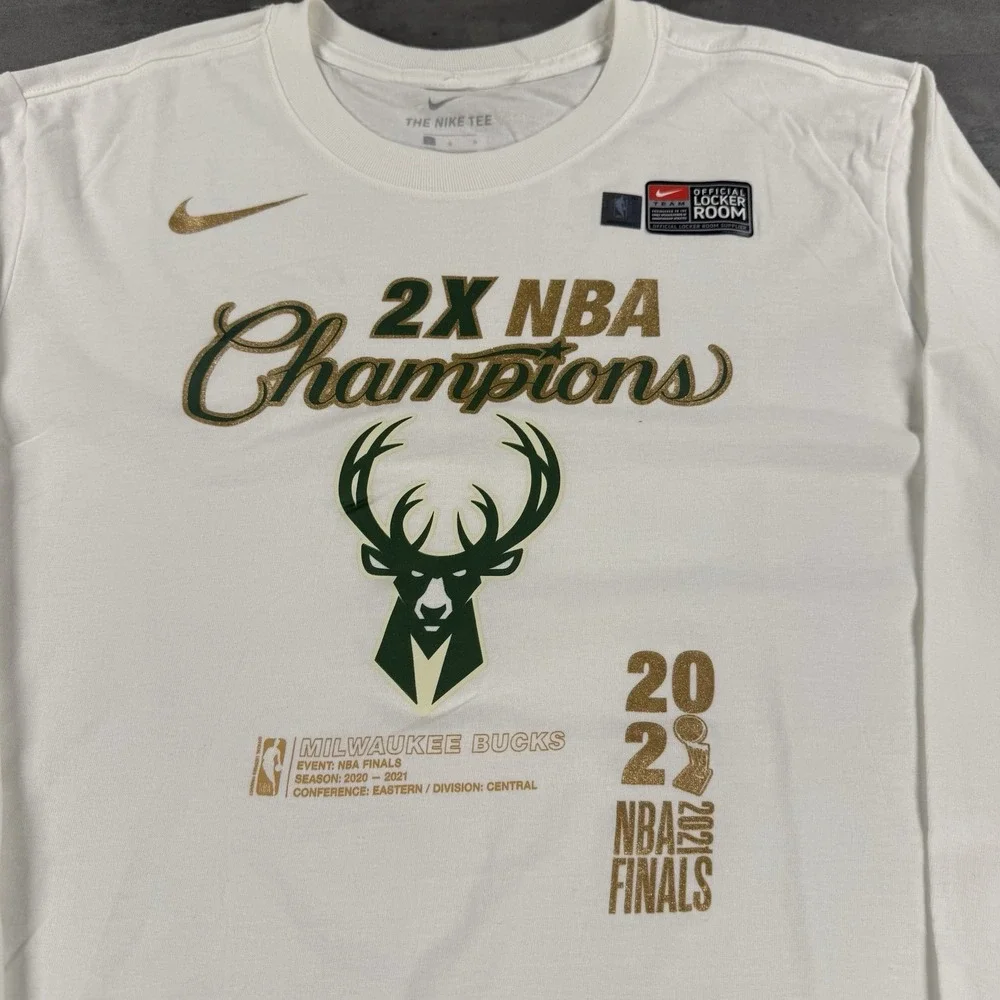 Nike Milwaukee Bucks Shirt Men 2XL XXL Long Sleeve White Green Gold Locker‎ Room